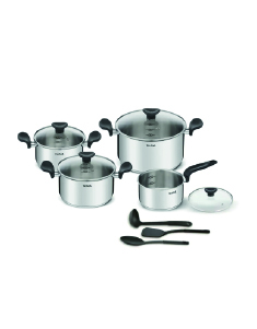 Juego de Ollas T-Fal Primary Tapa de Vidrio Acero 11 Piezas